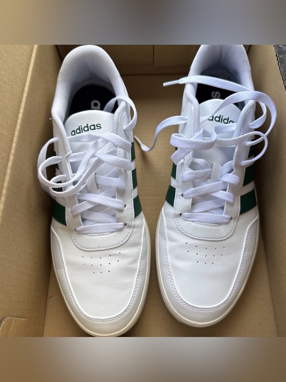 adidas White Sneakers with Green Stripes - Men's Casual Trainers